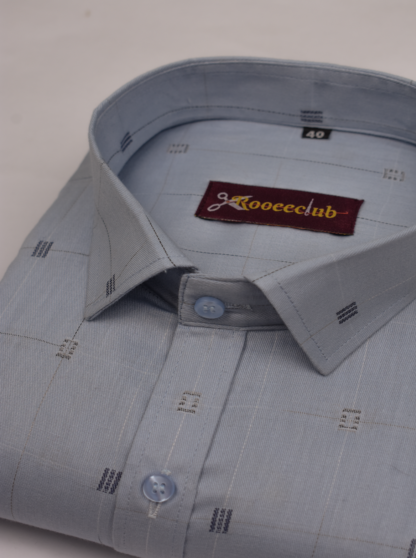 Satin Blue Color Check Butta Cotton Shirts