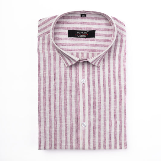 Purple Color Cotton Stripes Shirts For Men