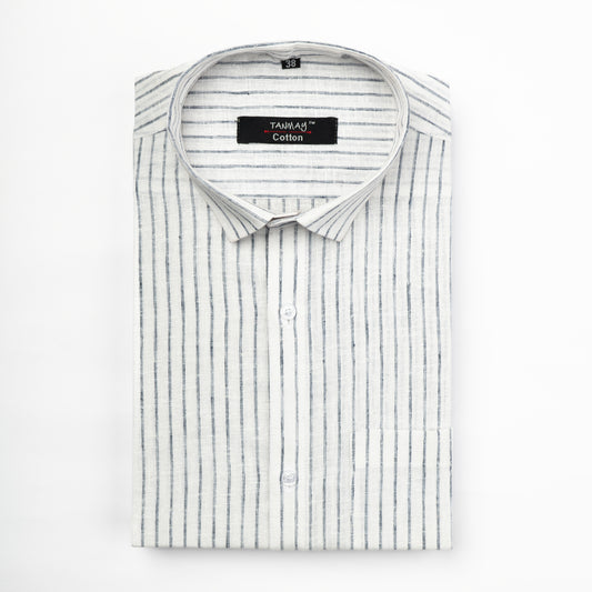White Color Cotton Stripes Shirts For Men