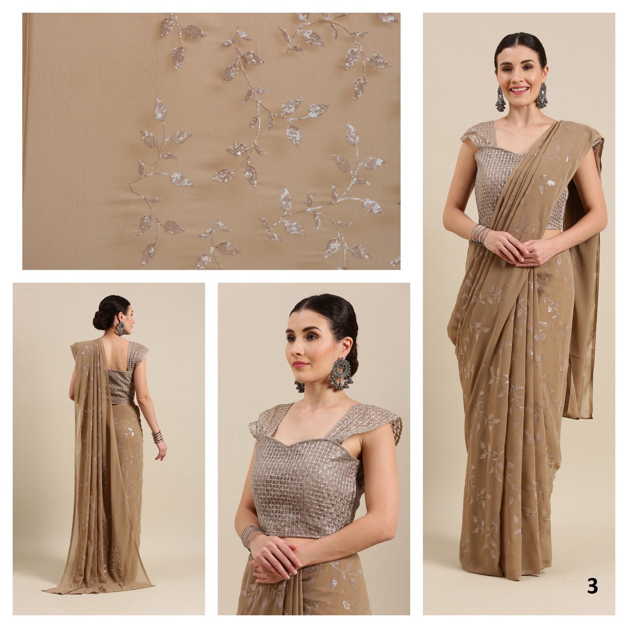 Misty Moss Color Sequence Work georgette Saree. - Punekar Cotton