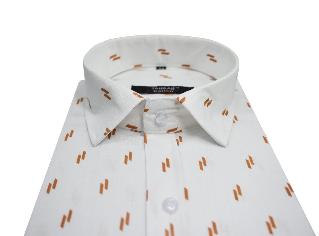 White Golden Double Rectangle Printed Cotton Shirt For Men's