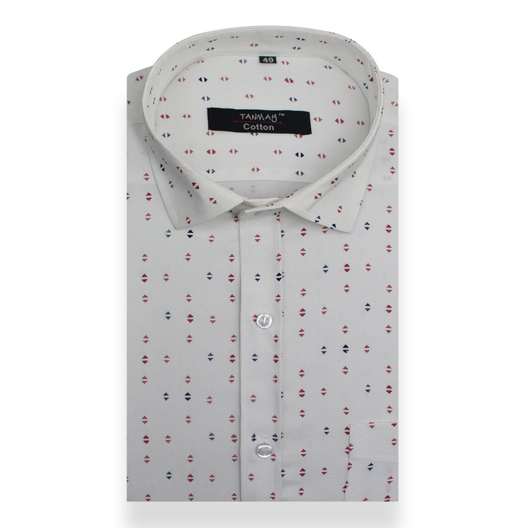 White Red Triangle Printed Cotton Shirt For Men's