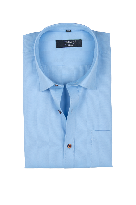 Sky Blue Color Mercerised Cotton Shirt For Men's