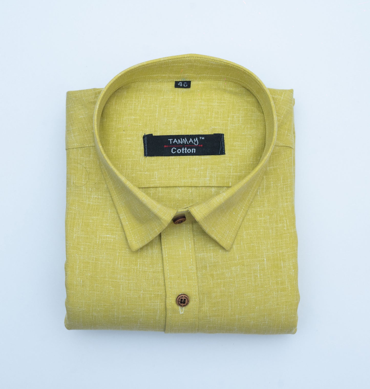 Cotton Tanmay Dark Yellow Color Linen Fill Formal Cotton Shirt For Men's