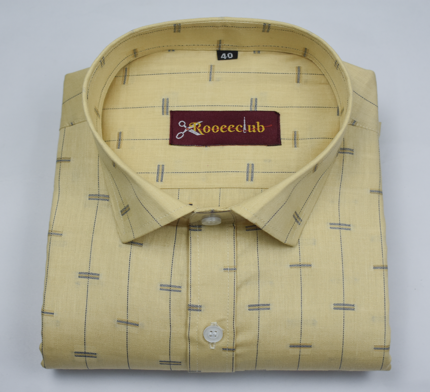 Yellow Color Lining Butta Cotton Shirts