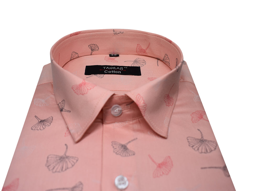 Apricot Orange Color Printed Shirt For Men's