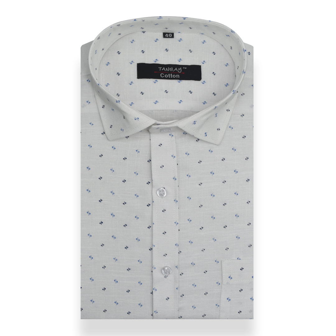 White Blue Arrow Printed Cotton Shirt For Men's